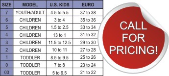 littleSTEPS® Gait Plates sizing chart